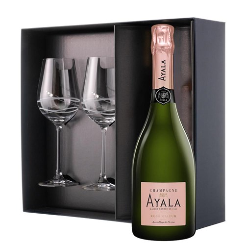 Ayala Rose Majeur Champagne 75cl And Diamante Venezia Glasses Gift Box Set